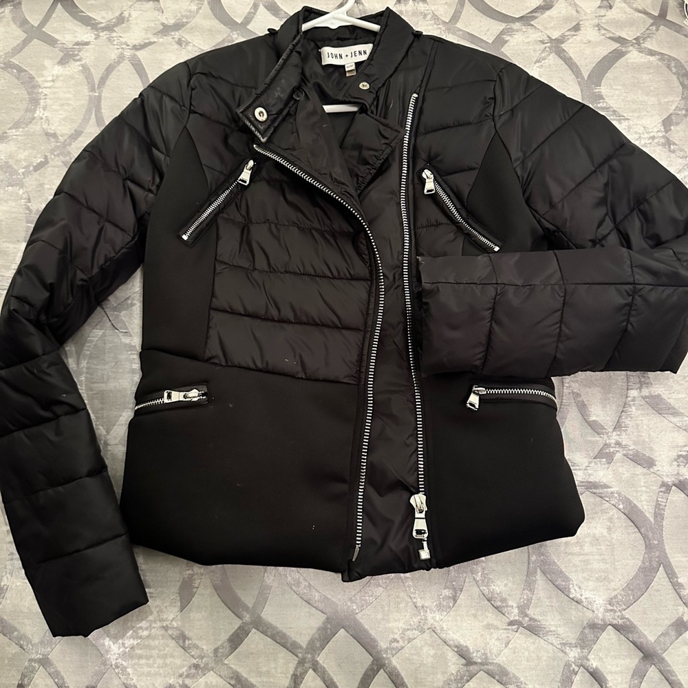 John + Jenn black quilted moto jacket xs